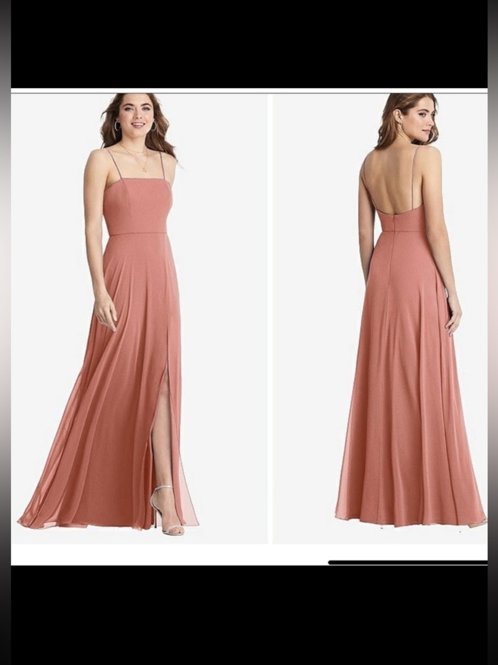 Lovely Square Neck Chiffon Maxi Dress W/Front Slit Desert Rose 10R